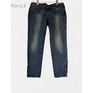 ReRock Skinny Crop Jeans Women’s Blue Distressed Ankle Zip Mid Rise